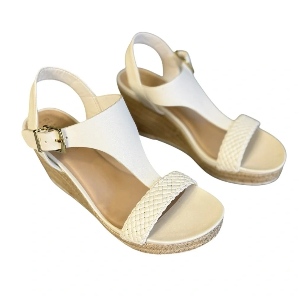 Kenneth Cole Reaction Card Wedge Espadrille Sandals White Size 7.5 #1754